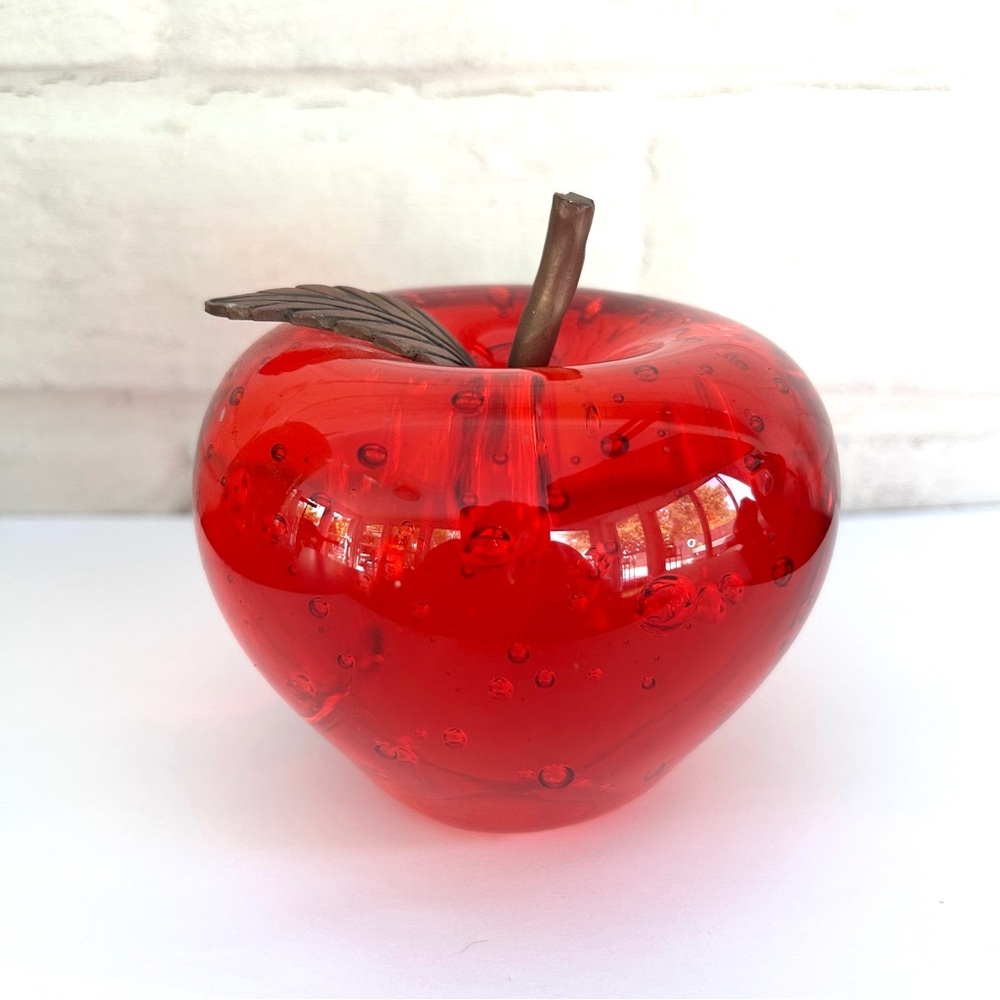 Red Apple Paperweight Brass Stem